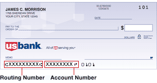 US Bank Routing Number Example